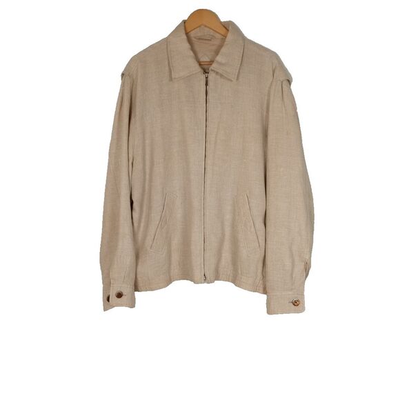 Vintage Joseph Abboud 100% Linen Bomber Jacket Golf Beige XL Lined Zip Front - Picture 1 of 16